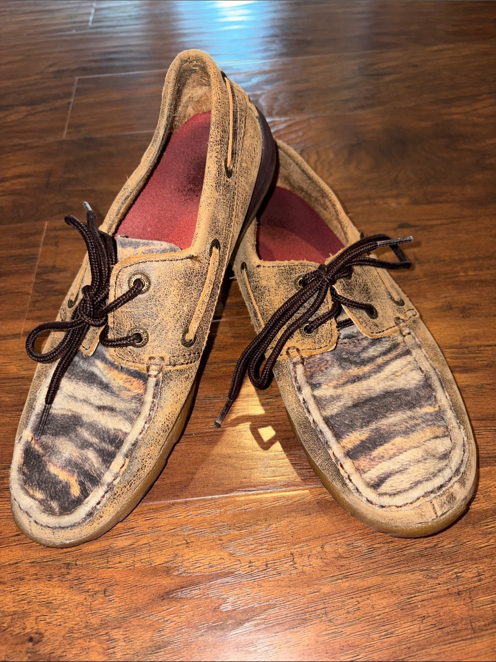 Twisted X Women's Tan Suede Slip-On Boat Shoes with Striped Vamp Size 8